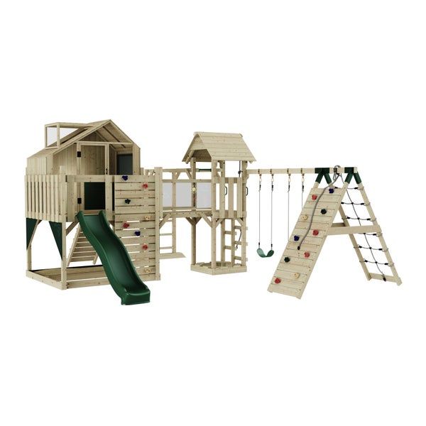 Spielplatz mit Rutsche, Schaukeln und Kletterwand