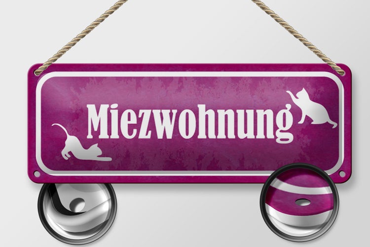 Blechschild Spruch 27x10cm Katze Miezwohnung Dekoration