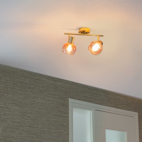 Art Deco Spot Gold mit rosa Glas 2 Lichter - Vidro