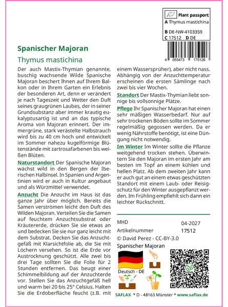 SAFLAX Garden to go - Spanischer Majoran - Thymus mastichina - 250 Samen - Mit Topf, Klima - Deckel und Anzuchtsubstrat
