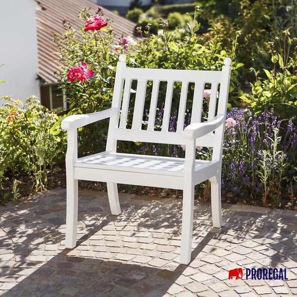 PROREGAL Gartenbank Aruba 1 Sitzer Weiß HxBxT 88 x 68 x 69 cm Witterungskunststoff & UV Beständiger Kunststoff Parkbank Sitzbank