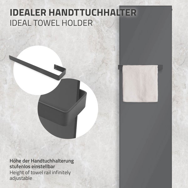 ML-Design Badheizkörper 1600x452 mm Anthrazit + 2x Handtuchhalter, Design Heizkörper Mittelanschluss Flach Einlagig Vertikal Planheizkörper Vertikalheizkörper Paneelheizkörper Flachheizkörper Heizwand
