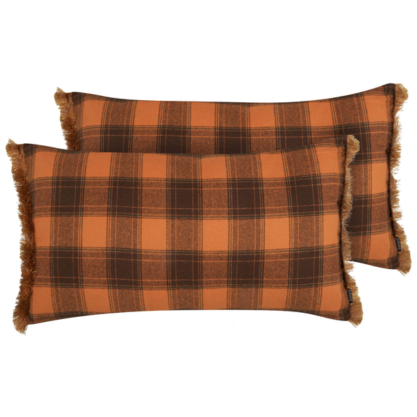 Dekokissen 2er Set BARJA 40 x 70 cm Orange Kariertes Muster