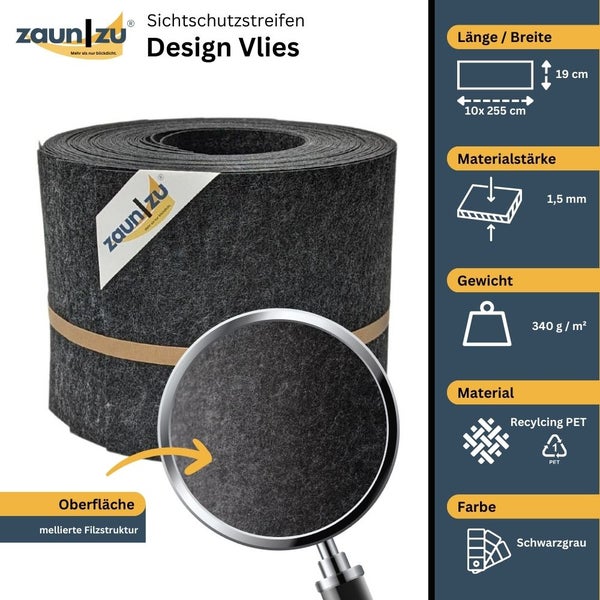 Zaun zu Sichtschutzstreifen Design Vlies aus recyceltem PET, Filzstruktur