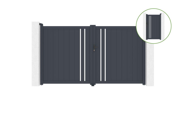 Flügeltor 3m GIONA H.180cm Aluminium + Tor GIONA H180 GRAU