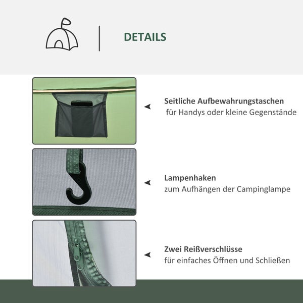 Outsunny Campingzelt, für 4-5 Personen, Kuppelzelt mit Heringen, 263,5 x 220 x 123 cm, Polyester, Dunkelgrün+Grau