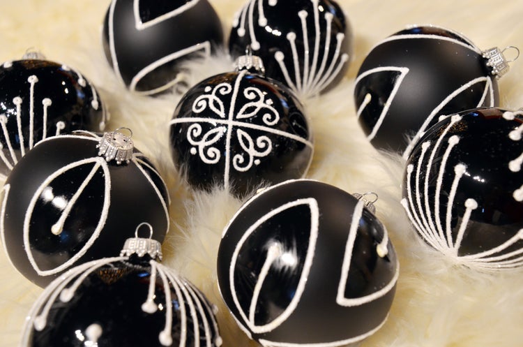 Glaskugelset Black & White Xmas, 9-teilig, schwarz/weiß/matt/glanz, 8cm, 9 Stck., Weihnachtsbaumkugeln, Christbaumschmuck, Weihnachtsbaumanhänger