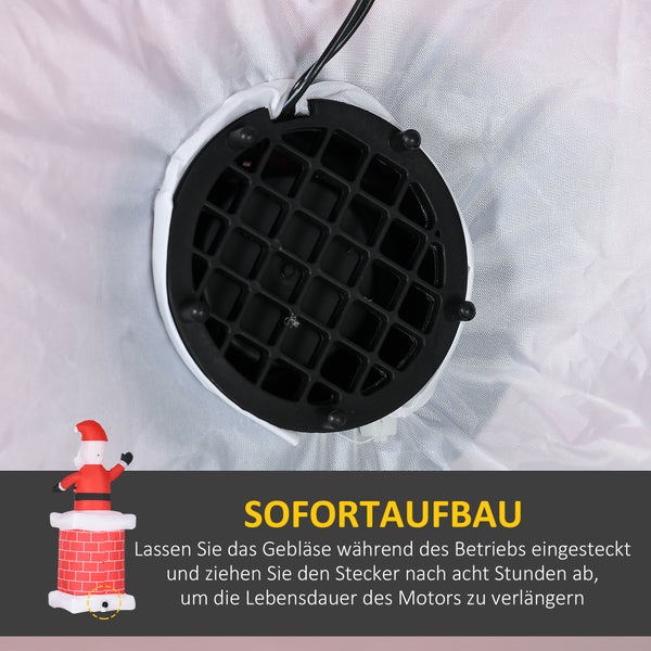 HOMCOM Aufblasbar Weihnachtsdeko, mit Schornstein, LED-Beleuchtung, 80L x 70B x 210H cm, Polyester, Mehrfarbig