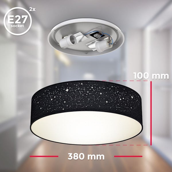 Deckenleuchte Ø38 cm - Sternenhimmel, Stoffschirm, E27, schwarz