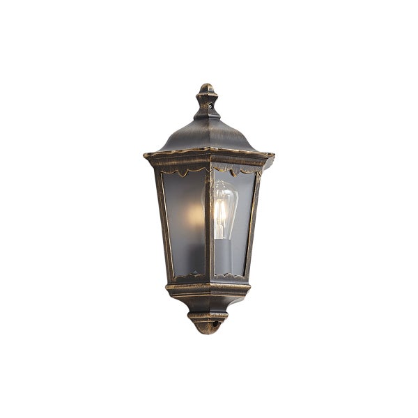 Außenwandleuchte in Laternenform aus Metall und Glas mit antikem Finish