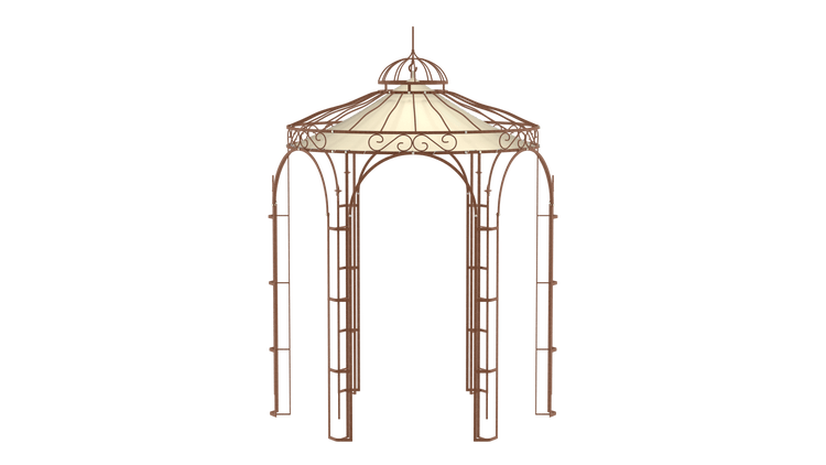 Pavillon ELEO Siena Ø 2,1 m unbeschichtet - Edelrost | mit Dekorkugel und Sonnensegel ecru