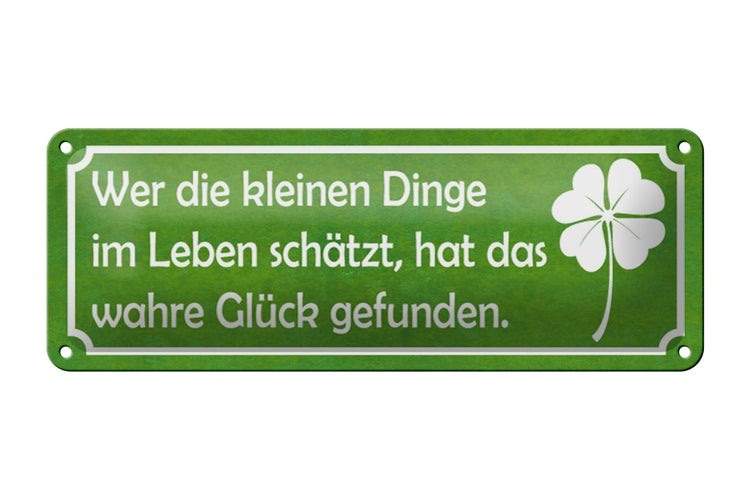 Blechschild Spruch 27x10cm wer kleine Dinge schätzt Glück Dekoration