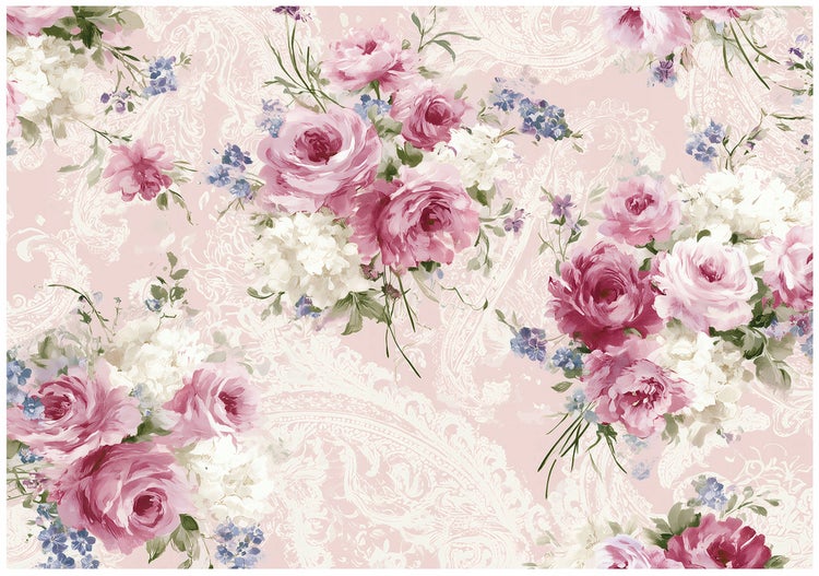 Tapete mit Blumenmuster und Rosenmotiven auf floralem Hintergrund