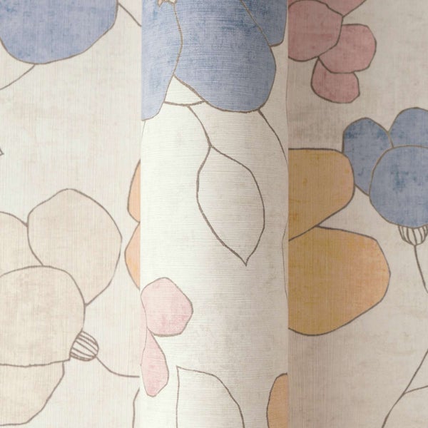 Vliestapete mit floralem Blumenmuster im Aquarellstil auf strukturiertem Untergrund