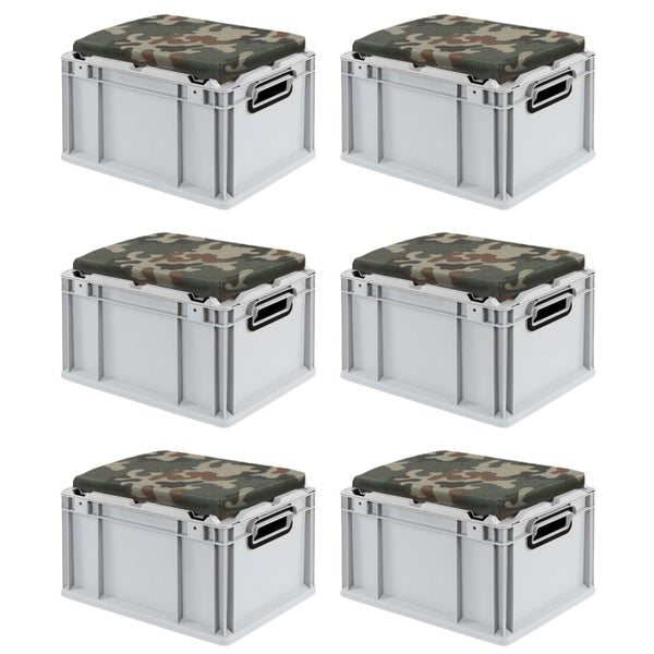 PROREGAL SparSet 6 x Eurobox NextGen Seat Box Camouflage HxBxT 26,5 x 30 x 40 cm 20 Liter Griffe Offen Eurobehälter Sitzbox Transportbox