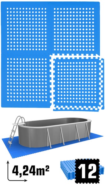 eyepower 4,2 m² Poolunterlage - 12 EVA Matten 62x62 - Outdoor Pool Unterlage - Unterlegmatten Set