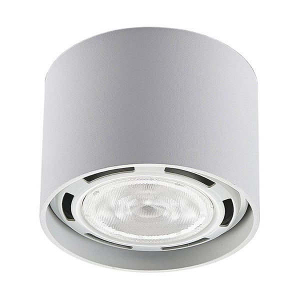 Zylindrischer LED-Aufbaustrahler aus Metall in Silber.