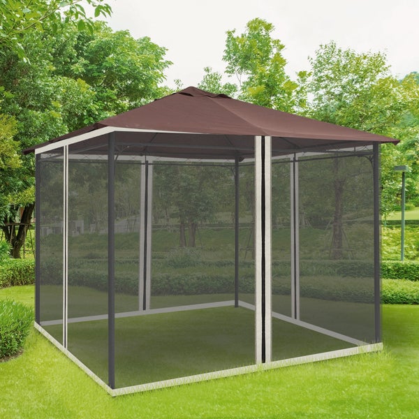 Outsunny Moskitonetz für 3x3 Pavillon, 4 Seitenteile Fliegennetz mit Haken, 302L x 207H cm, Nylon-Mesh, Schwarz
