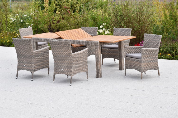 Teneriffa Gartenmöbelset 13tlg., 6 Sessel, 6 Sitzkissen, Ausziehtisch 180 (240) x 100 cm