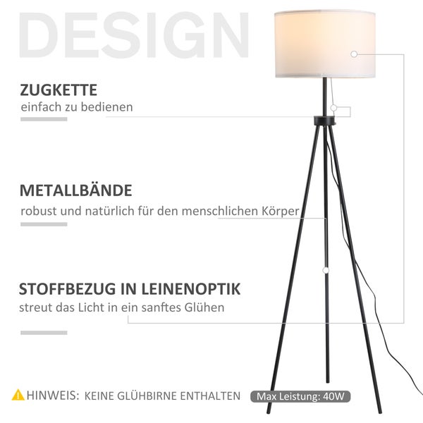 HOMCOM Stehlampe, 37x37x152cm, Metall, Schwarz