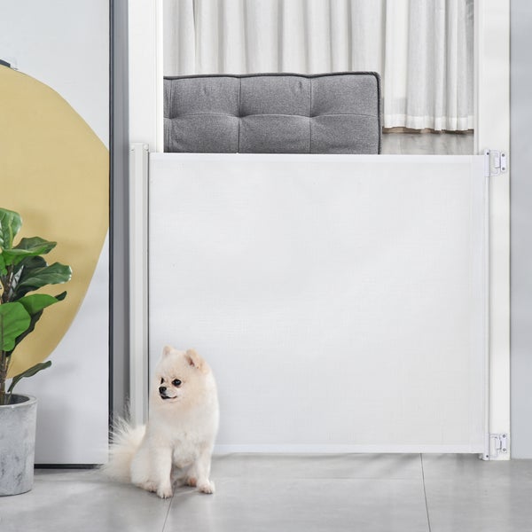 PawHut Hunde-Trennwand, 115L x 5,5B x 82,5H cm, Stahlrahmen, Kunststoff, Weiß