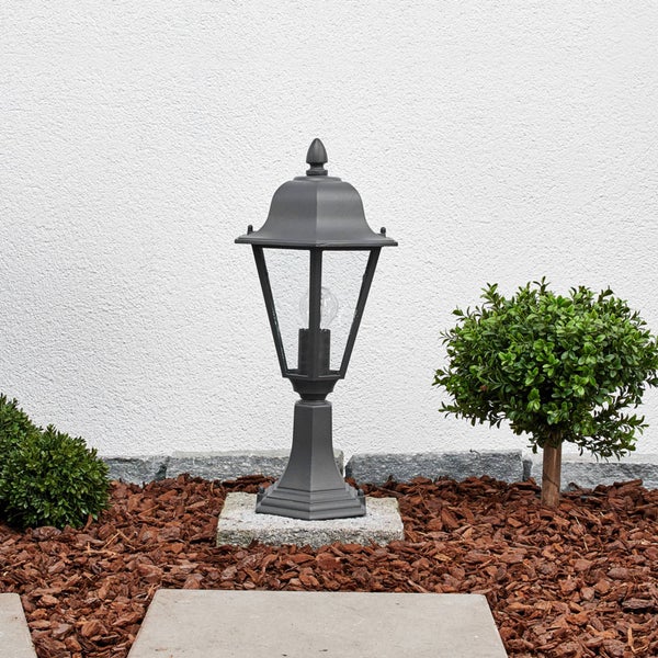 Lindby Außenleuchte Edana (spritzwassergeschützt (Modern) in Schwarz aus Aluminium (1 flammig, E27) - Wegeleuchte Pollerleuchte Wegelampe Sockelleuchte