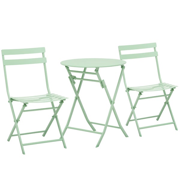 Outsunny 3-tlg. Gartenmöbel-Set, Bistrotisch mit 2 Stühlen, für Hof, Garten, klappbar, Ø60L x 71H cm, Metall, Grün