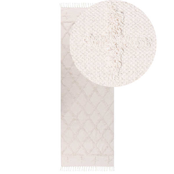 Dekorativer Teppich mit Rautenmuster und Fransen