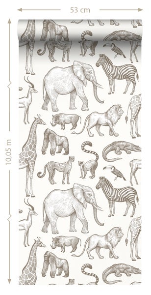 Tapetenrolle mit Tiermotiven, 53 cm breit und 10,05 m lang