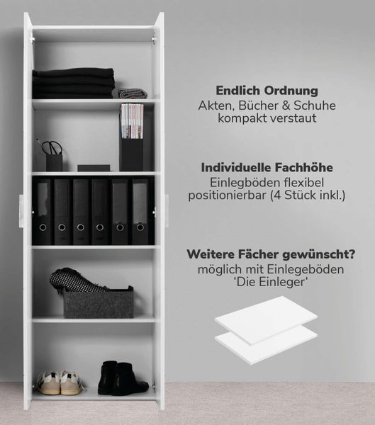 mokebo Schrank Set 2-teilig in Weiß 'Die Allzweckwaffe', Set aus Besenschrank und Mehrzweckschrank