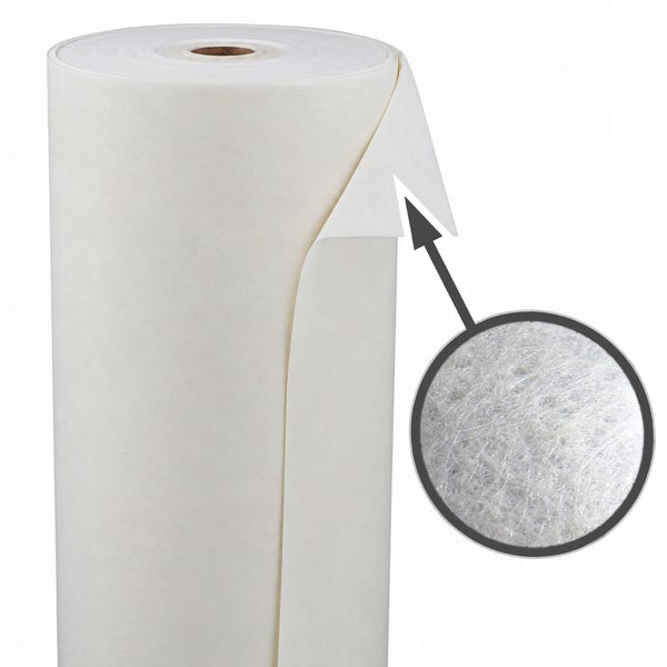 Rolle aus Glasfasertapete für die Wandgestaltung mit Detailansicht der feinen Faserstruktur