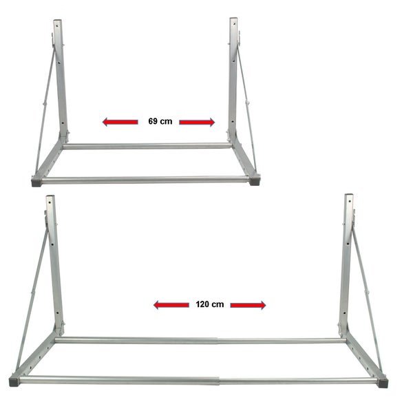 Zwei Stahlrahmen mit Breiten von 69 cm und 120 cm zur Wandmontage