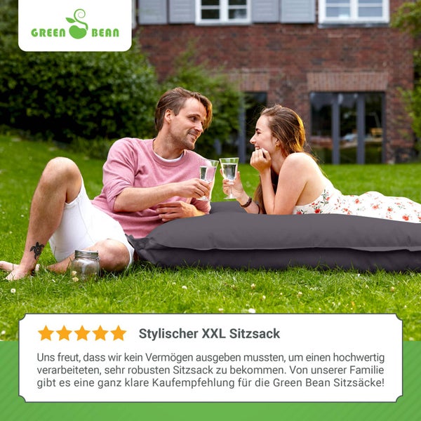 Green Bean Sitzsack XXL 140x180cm 380 Liter Kinder & Erwachsene Bean Bag EPS Perlen Füllung Riesensitzsack Groß Draußen Outdoor Liegekissen Waschbar Wetterfest Lounge Sitzkissen Bodenkissen Grau