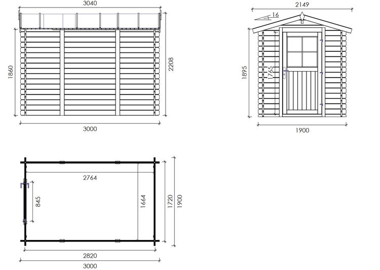 Gartenhaus, Gerätehaus 5,70m2 - 1,90x3m - 28mm