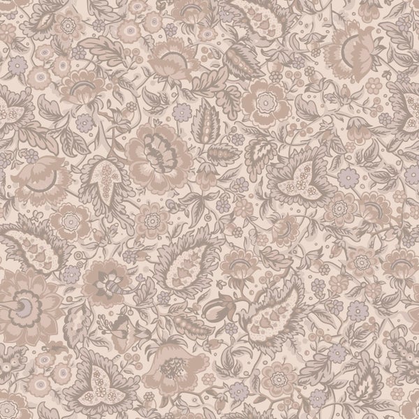Tapete mit floralem Paisleymuster im Vintage-Stil in Beigetönen.