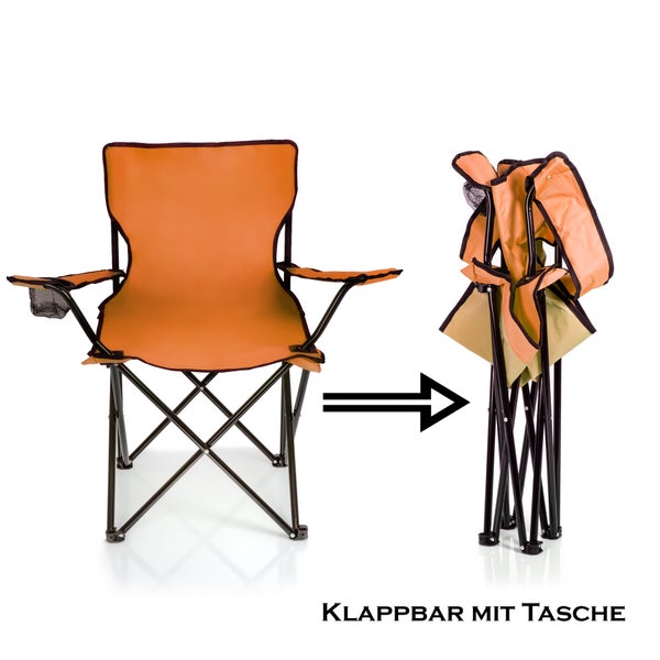 BigDean 2x Faltstuhl ORANGE Campingstuhl Anglerstuhl mit Getränkehalter & Tragetasche - Anglersessel klappbar - Klappstuhl Gartenstuhl Faltstuhl Relaxsessel Angelsessel faltbar