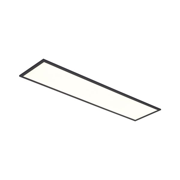 Rechteckiges LED-Panel mit schwarzem Rahmen für die Deckenmontage.