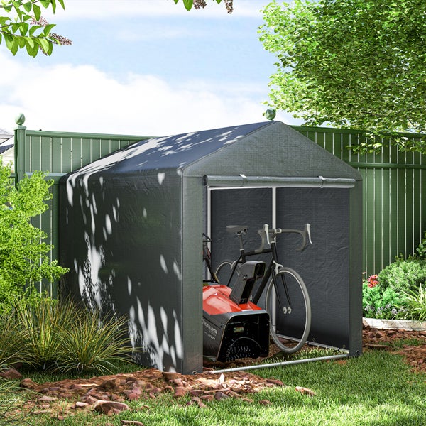 Outsunny Garagenzelt, mit UV-Schutz, Reißverschlusstür, 1,6 x 2,18 x 1,72 m, Verzinkter Stahl, PE-Gewebe, Dunkelgrau