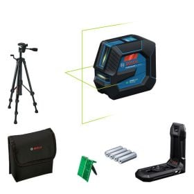 Bosch Professional Kreuzlinienlaser Set inklusive Stativ, Tasche, Batterien, Zieltafel und Wandhalterung