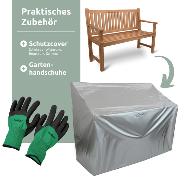 holz4home Gartenbank aus Holz mit Schutzabdeckung und Gartenhandschuhen120cm