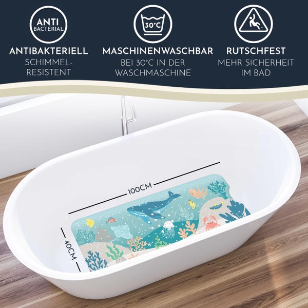 Homerella® Badewannenmatte rutschfest Kinder - 100% BPA frei Inkl. 2 Haken zum Aufhängen 100x40cm - Antirutschmatte Badewanne Baby hautsensitiv, schimmelresistent - Badematte rutschfest