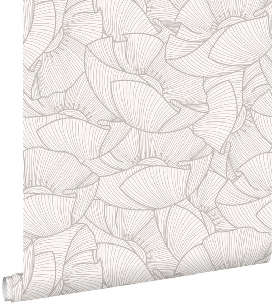 ESTAhome Tapete Mohnblumen Grau und Weiß - 53 cm x 10.05 m - 139704