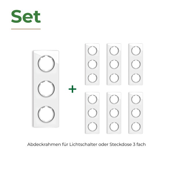 Set mit dreifach Abdeckrahmen für Lichtschalter oder Steckdosen für die Unterputzinstallation
