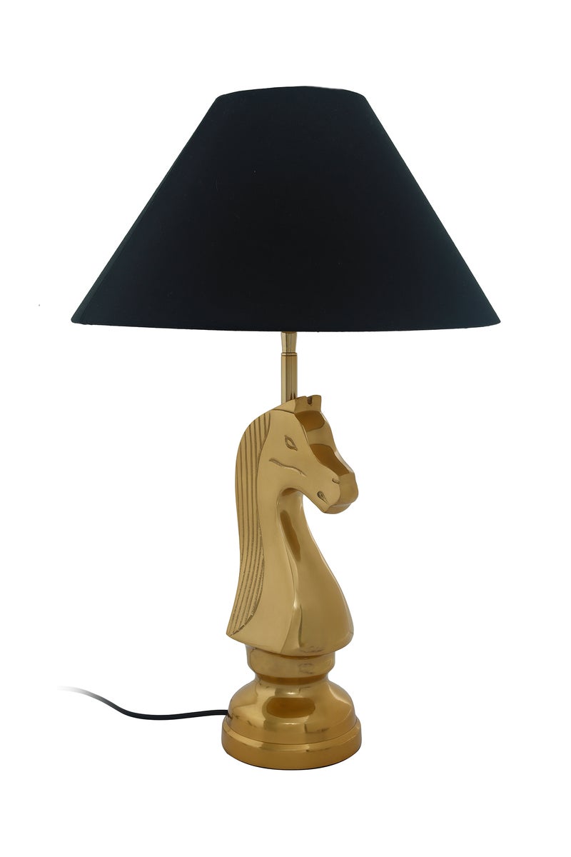 Tischlampe mit dekorativem Pferd-Schachfiguren-Sockel Schwarz | Wohnzimmer Esszimmer Leuchte