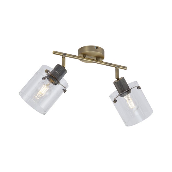 Deckenleuchte mit zwei Strahlern und Glasschirmen