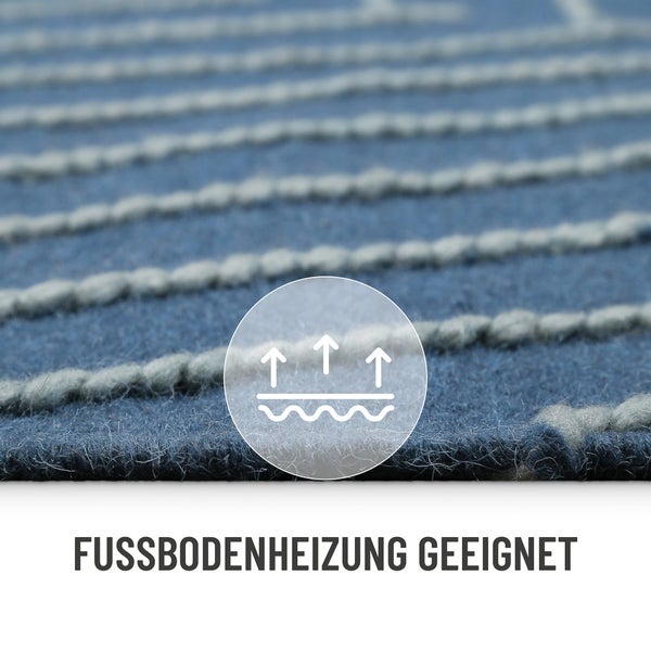 Kelim Teppich Blau Ocean Lines WECONhome 80x150 cm