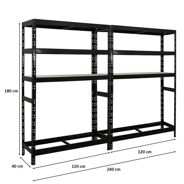 PROREGAL Mega Deal 2x Reifenregal Tiger HxBxT 180 x 120 x 40 cm bis zu 6 Reifen auf 1 Ebene mit 3 Fachboden Schwarz