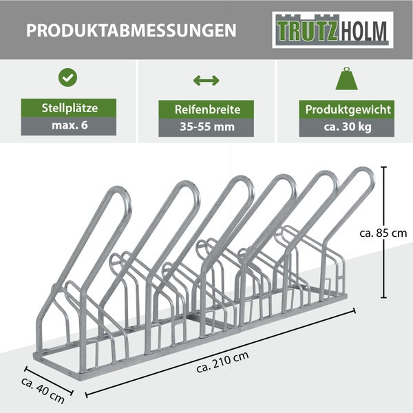 Fahrradständer für 6 Fahrräder 210x40x85 cm Stahl feuerverzinkt 2x3 höhenversetzt mit Anlehnbügel