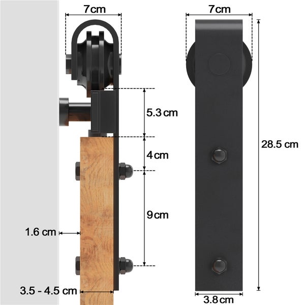 Abmessungen eines Schiebetürbeschlags aus Metall