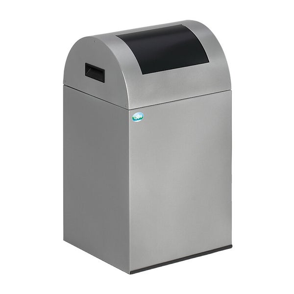 VAR Wertstoffsammler aus Metall mit Runddeckel und schwarzer Einwurfklappe.